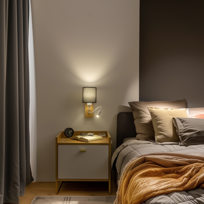 Brilagi - LED Elastyczny kinkiet NUBILA WOOD 1xE27/25W/230V + LED/3W dąb/czarny