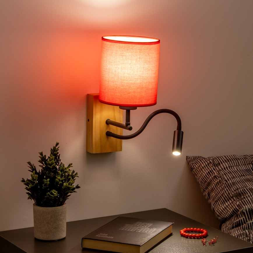 Brilagi - LED Elastyczny kinkiet NUBILA WOOD 1xE27/25W/230V + LED/3W dąb/czerwony