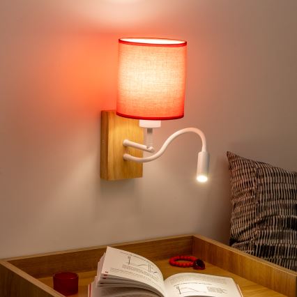 Brilagi - LED Elastyczny kinkiet NUBILA WOOD 1xE27/25W/230V + LED/3W dąb/czerwony