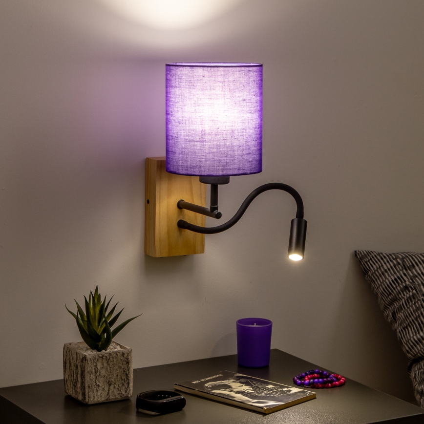 Brilagi - LED Elastyczny kinkiet NUBILA WOOD 1xE27/25W/230V + LED/3W dąb/fioletowy