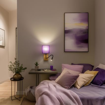 Brilagi - LED Elastyczny kinkiet NUBILA WOOD 1xE27/25W/230V + LED/3W dąb/fioletowy