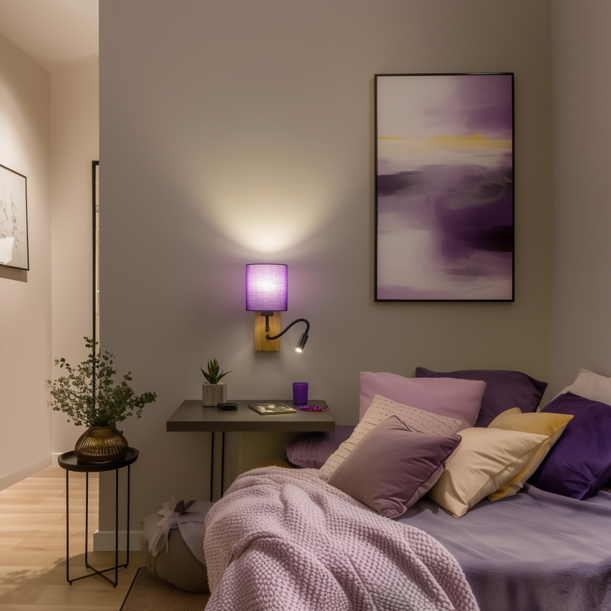 Brilagi - LED Elastyczny kinkiet NUBILA WOOD 1xE27/25W/230V + LED/3W dąb/fioletowy