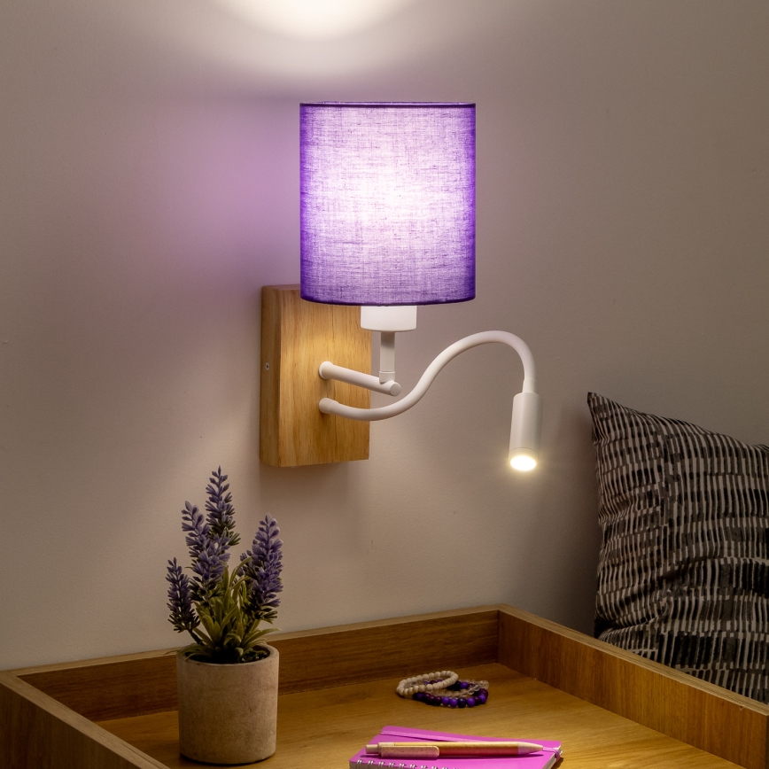 Brilagi - LED Elastyczny kinkiet NUBILA WOOD 1xE27/25W/230V + LED/3W dąb/fioletowy