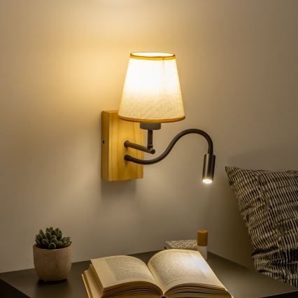 Brilagi - LED Elastyczny kinkiet NUBILA WOOD 1xE27/25W/230V + LED/3W dąb/jasnobrązowy
