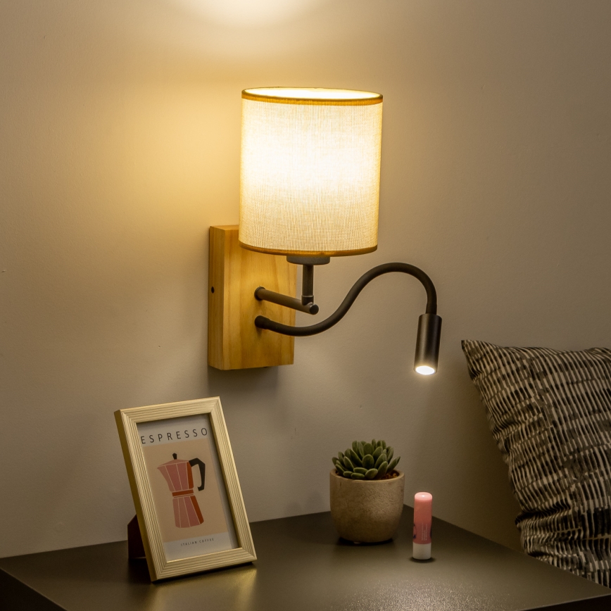 Brilagi - LED Elastyczny kinkiet NUBILA WOOD 1xE27/25W/230V + LED/3W dąb/jasnobrązowy