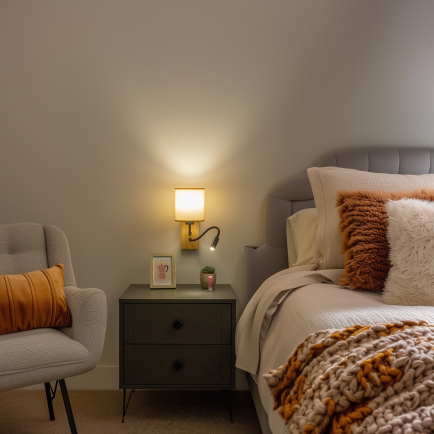 Brilagi - LED Elastyczny kinkiet NUBILA WOOD 1xE27/25W/230V + LED/3W dąb/jasnobrązowy