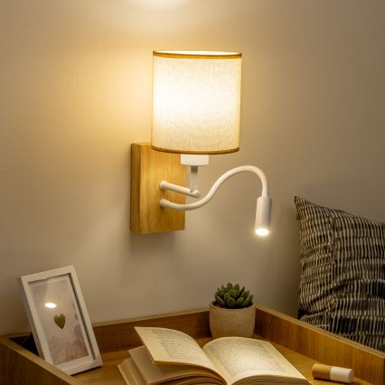 Brilagi - LED Elastyczny kinkiet NUBILA WOOD 1xE27/25W/230V + LED/3W dąb/jasnobrązowy