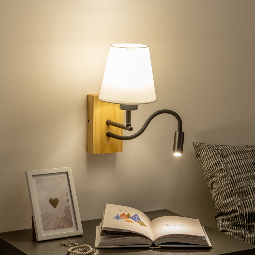 Brilagi - LED Elastyczny kinkiet NUBILA WOOD 1xE27/25W/230V + LED/3W dąb/kremowy