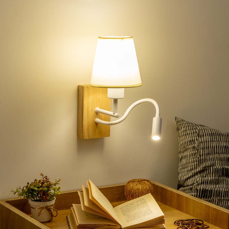 Brilagi - LED Elastyczny kinkiet NUBILA WOOD 1xE27/25W/230V + LED/3W dąb/kremowy