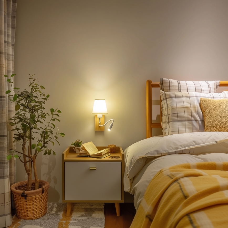 Brilagi - LED Elastyczny kinkiet NUBILA WOOD 1xE27/25W/230V + LED/3W dąb/kremowy