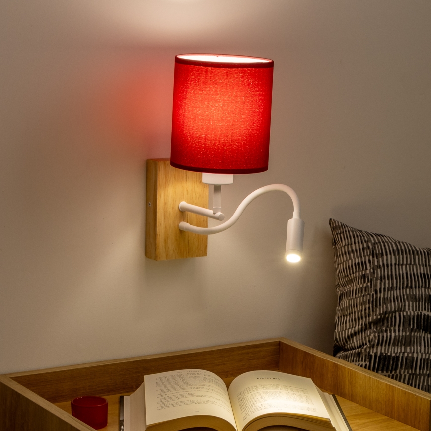 Brilagi - LED Elastyczny kinkiet NUBILA WOOD 1xE27/25W/230V + LED/3W dąb/pompejańska czerwień