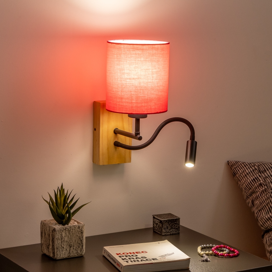 Brilagi - LED Elastyczny kinkiet NUBILA WOOD 1xE27/25W/230V + LED/3W dąb/różowy