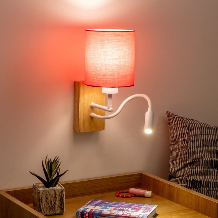Brilagi - LED Elastyczny kinkiet NUBILA WOOD 1xE27/25W/230V + LED/3W dąb/różowy
