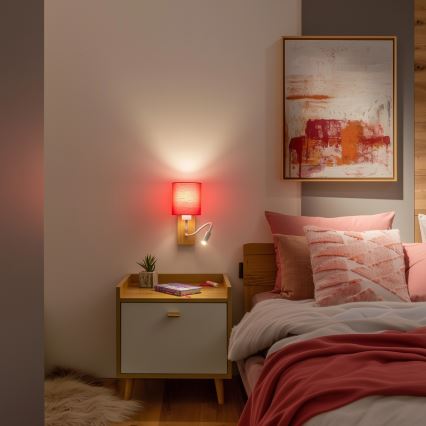 Brilagi - LED Elastyczny kinkiet NUBILA WOOD 1xE27/25W/230V + LED/3W dąb/różowy