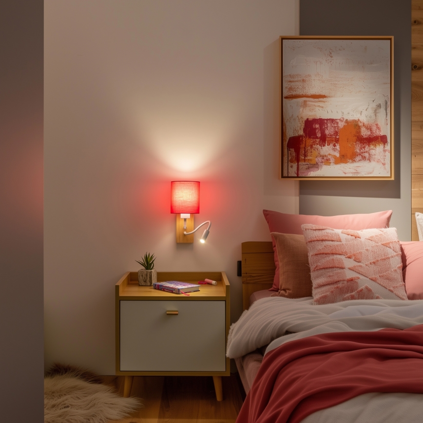 Brilagi - LED Elastyczny kinkiet NUBILA WOOD 1xE27/25W/230V + LED/3W dąb/różowy