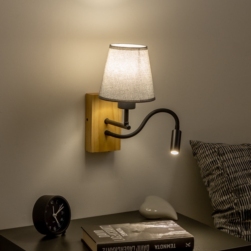 Brilagi - LED Elastyczny kinkiet NUBILA WOOD 1xE27/25W/230V + LED/3W dąb/szary