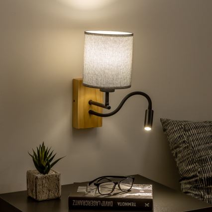 Brilagi - LED Elastyczny kinkiet NUBILA WOOD 1xE27/25W/230V + LED/3W dąb/szary