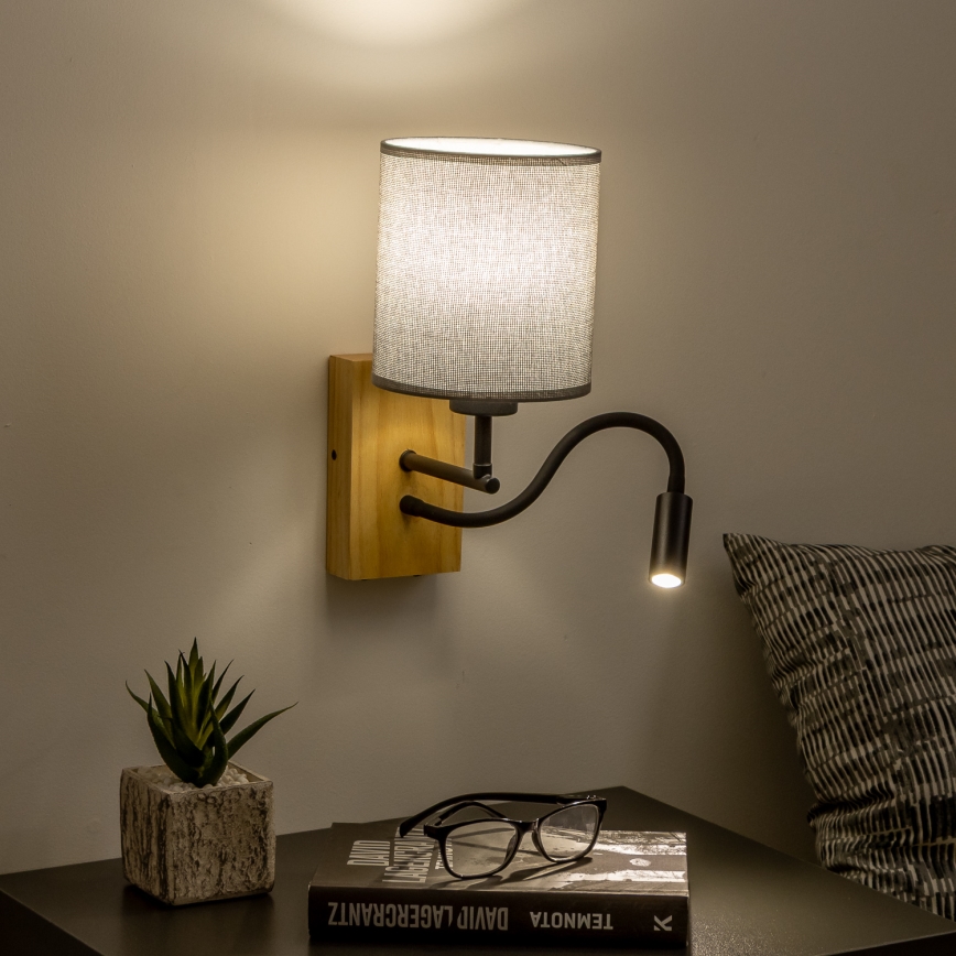 Brilagi - LED Elastyczny kinkiet NUBILA WOOD 1xE27/25W/230V + LED/3W dąb/szary