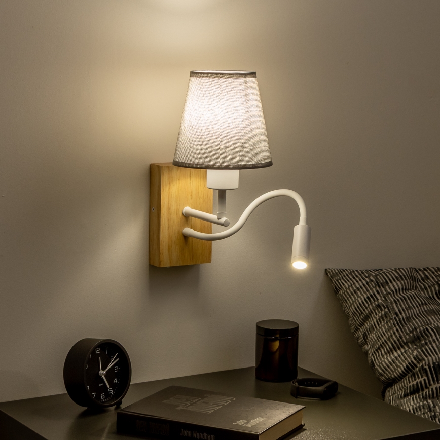 Brilagi - LED Elastyczny kinkiet NUBILA WOOD 1xE27/25W/230V + LED/3W dąb/szary