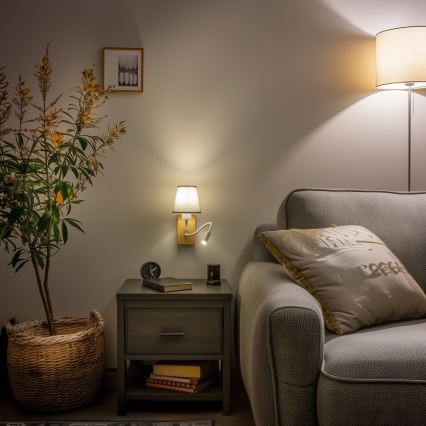 Brilagi - LED Elastyczny kinkiet NUBILA WOOD 1xE27/25W/230V + LED/3W dąb/szary