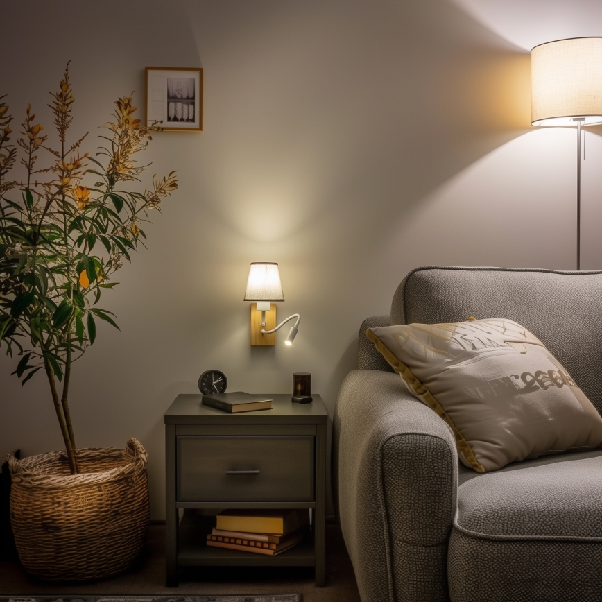 Brilagi - LED Elastyczny kinkiet NUBILA WOOD 1xE27/25W/230V + LED/3W dąb/szary