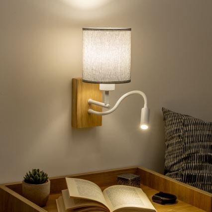Brilagi - LED Elastyczny kinkiet NUBILA WOOD 1xE27/25W/230V + LED/3W dąb/szary