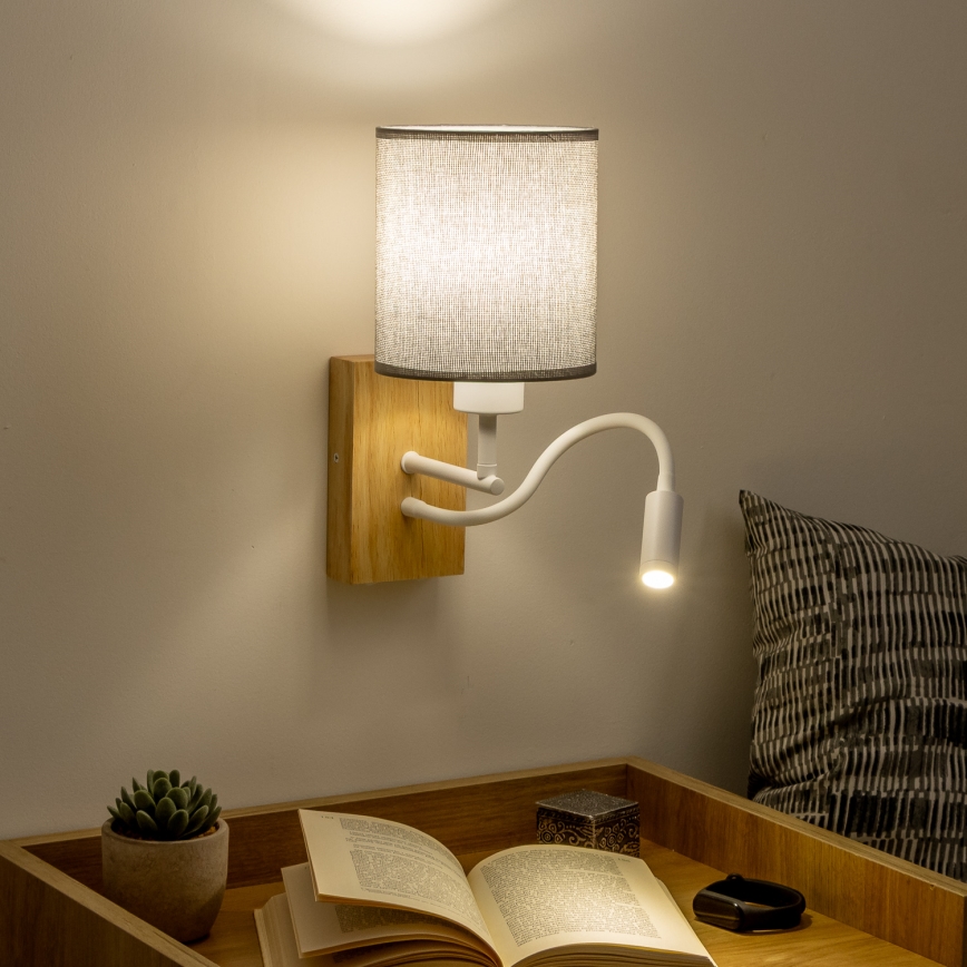 Brilagi - LED Elastyczny kinkiet NUBILA WOOD 1xE27/25W/230V + LED/3W dąb/szary