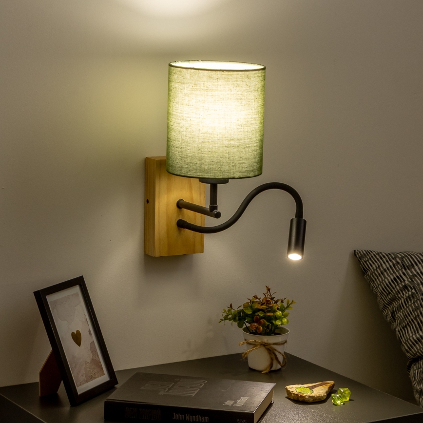 Brilagi - LED Elastyczny kinkiet NUBILA WOOD 1xE27/25W/230V + LED/3W dąb/zielony
