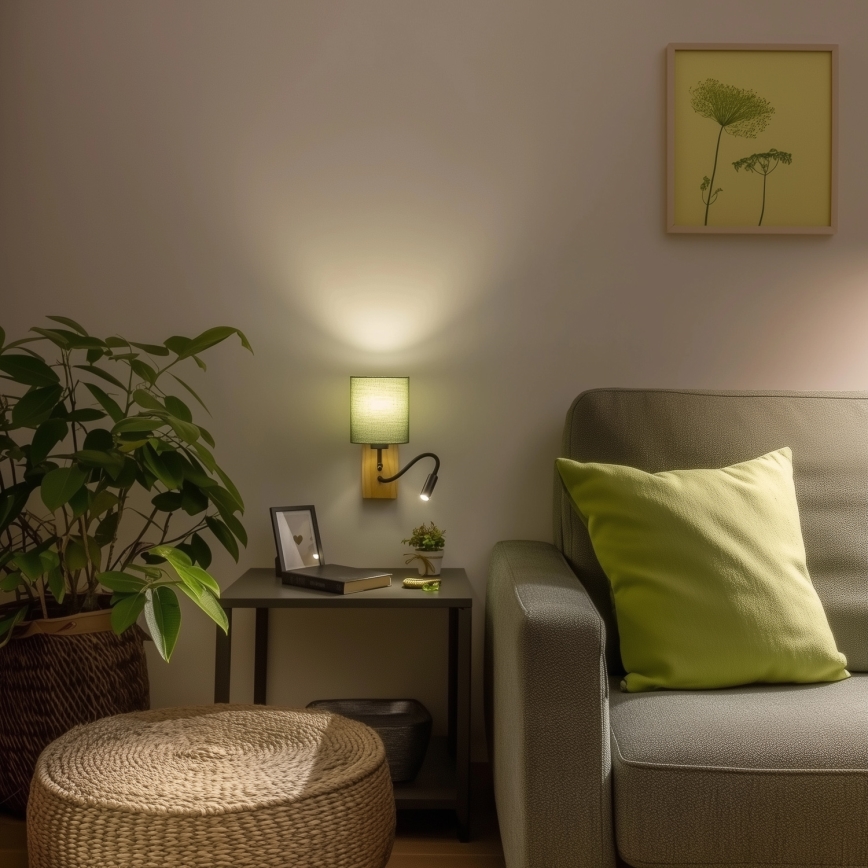 Brilagi - LED Elastyczny kinkiet NUBILA WOOD 1xE27/25W/230V + LED/3W dąb/zielony