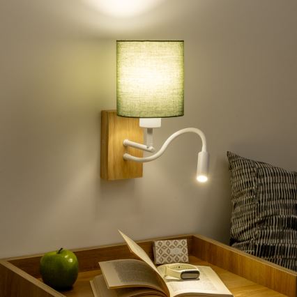 Brilagi - LED Elastyczny kinkiet NUBILA WOOD 1xE27/25W/230V + LED/3W dąb/zielony