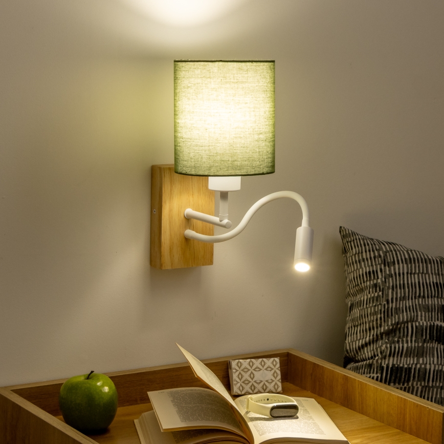 Brilagi - LED Elastyczny kinkiet NUBILA WOOD 1xE27/25W/230V + LED/3W dąb/zielony