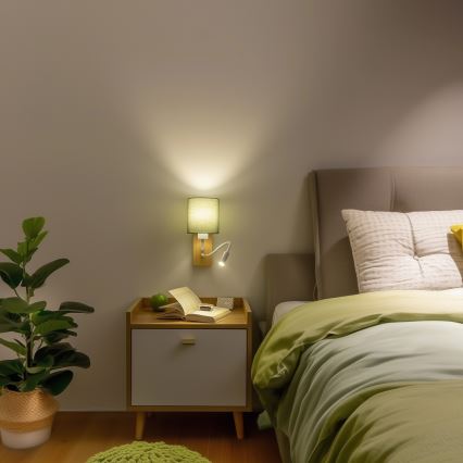 Brilagi - LED Elastyczny kinkiet NUBILA WOOD 1xE27/25W/230V + LED/3W dąb/zielony