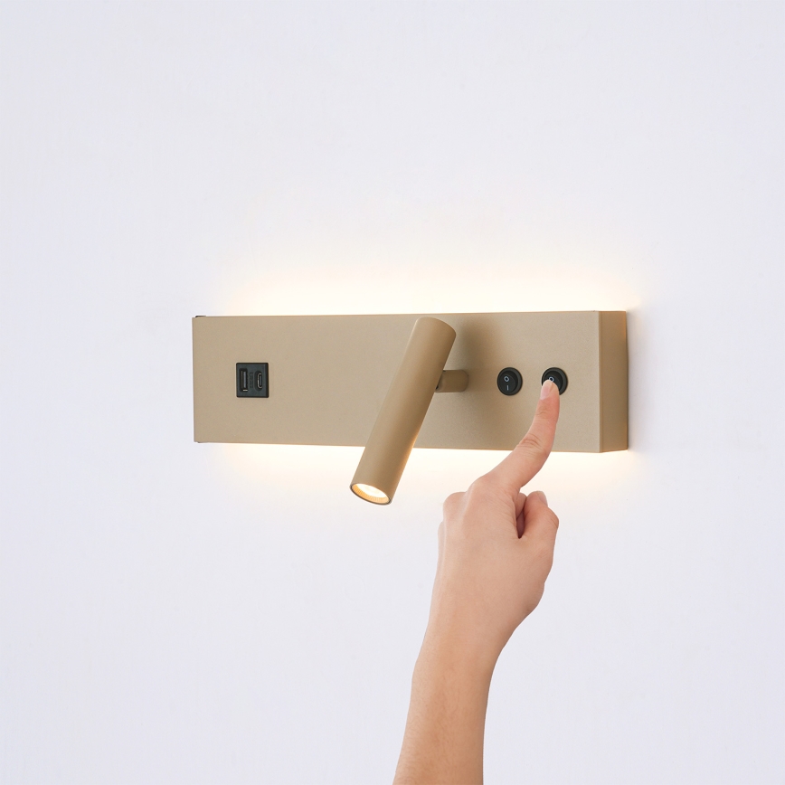 BRILAGI - LED kinkiet punktowy z portem USB NOCTIS LED/3W/230V + LED/9W beżowy