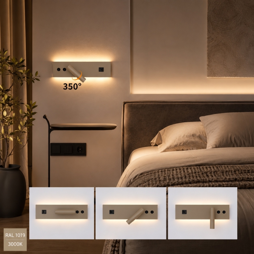 BRILAGI - LED kinkiet punktowy z portem USB NOCTIS LED/3W/230V + LED/9W beżowy