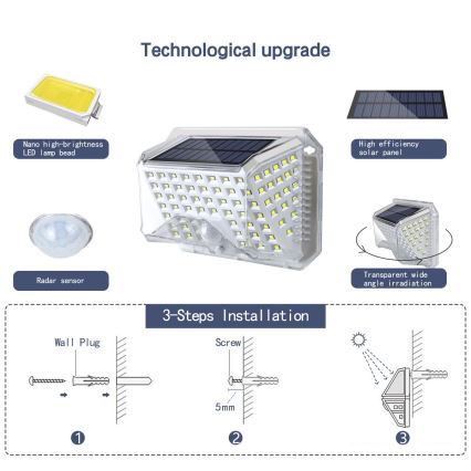 Brilagi - LED Kinkiet solarny z czujnikiem WALLIE LED/4W/5,5V 1200 mAh 6500K IP64 srebrny