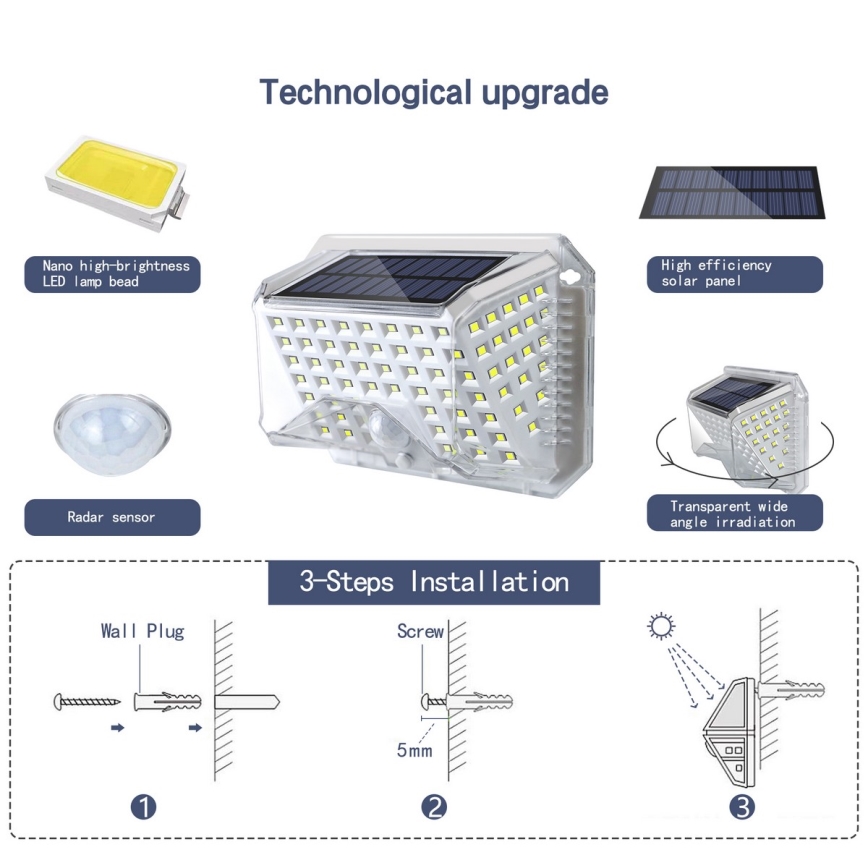 Brilagi - LED Kinkiet solarny z czujnikiem WALLIE LED/4W/5,5V 1200 mAh 6500K IP64 srebrny