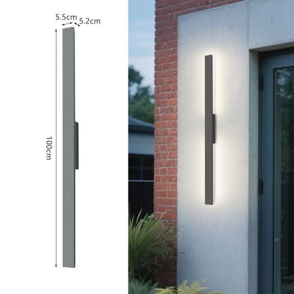 Brilagi - Zewnętrzny kinkiet LED LUNA, 24W, 230V, 3000K, IP65, 100 cm, antracyt, CRI 90