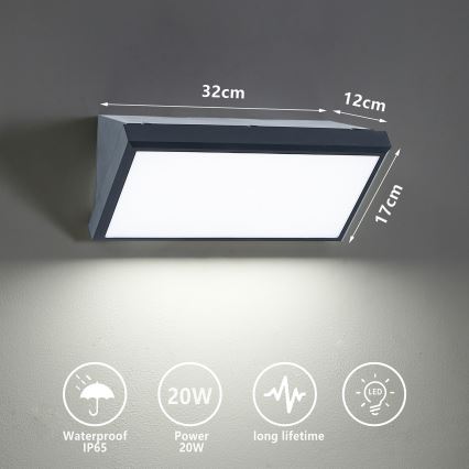 Brilagi - LED Kinkiet zewnętrzny TRIANGLE LED/20W/230V antracyt IP65