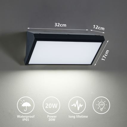 Brilagi - LED Kinkiet zewnętrzny TRIANGLE LED/20W/230V czarny IP65