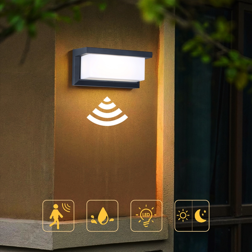 Brilagi - LED Kinkiet zewnętrzny z czujnikiem BRICKY LED/12W/230V antracyt IP54