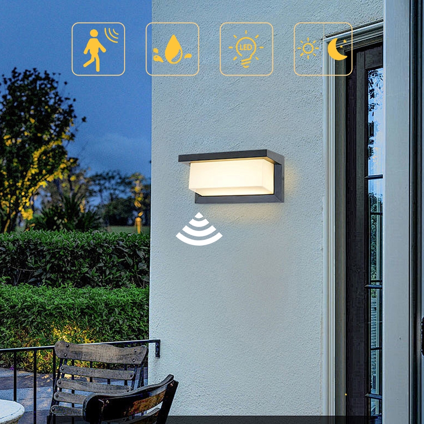 Brilagi - LED Kinkiet zewnętrzny z czujnikiem BRICKY LED/12W/230V antracyt IP54