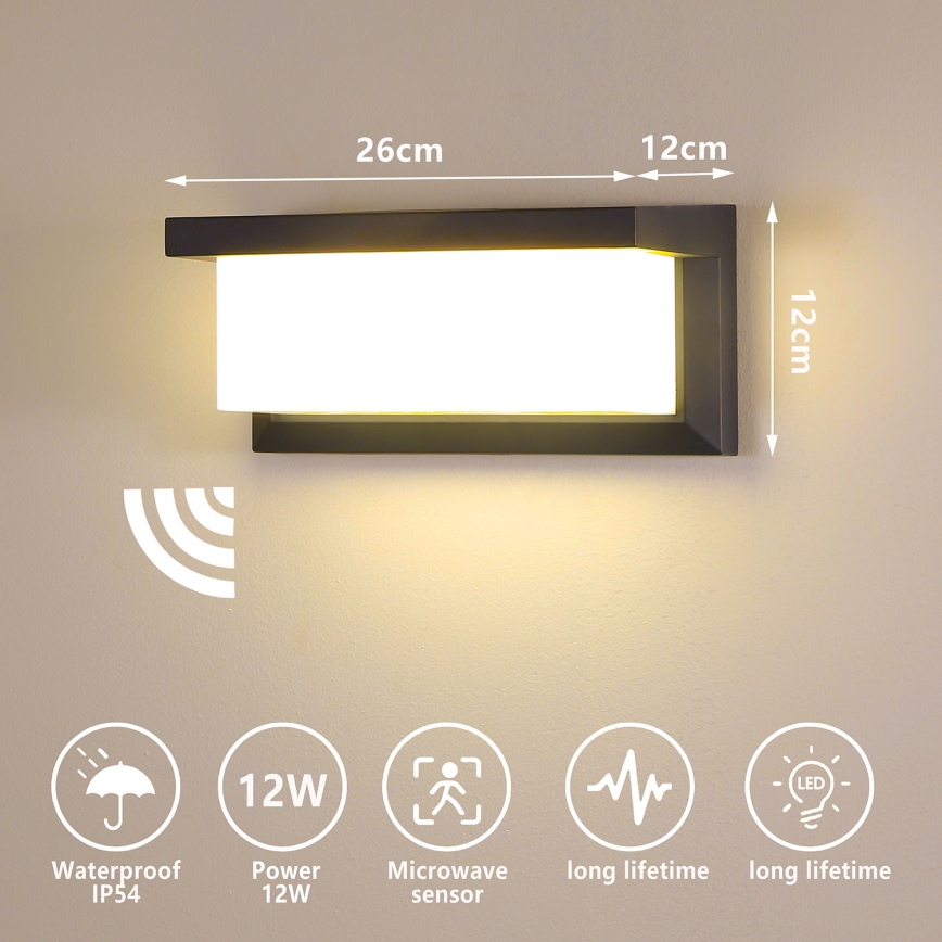Brilagi - LED Kinkiet zewnętrzny z czujnikiem BRICKY LED/12W/230V antracyt IP54