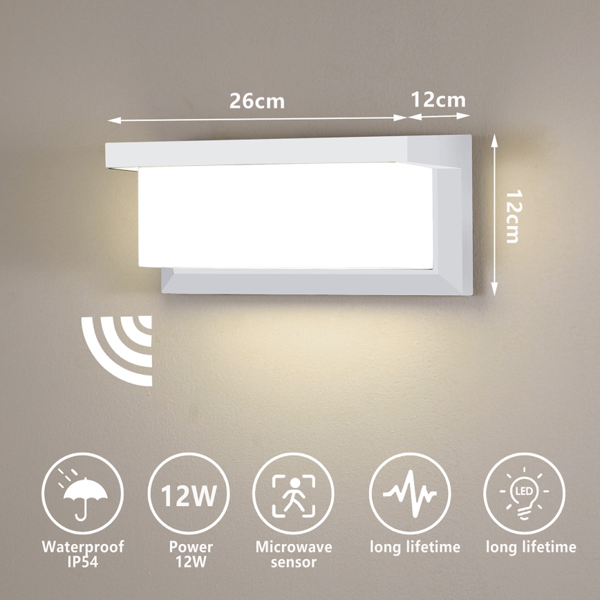 Brilagi - LED Kinkiet zewnętrzny z czujnikiem BRICKY LED/12W/230V biały IP54