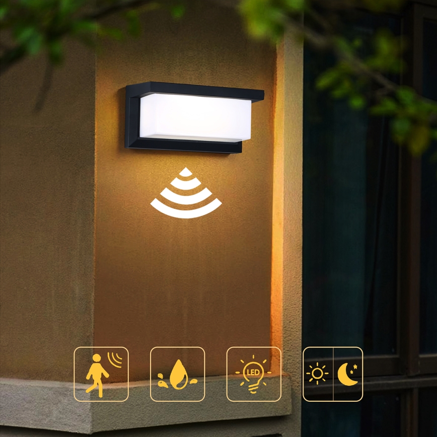 Brilagi - LED Kinkiet zewnętrzny z czujnikiem BRICKY LED/12W/230V czarny IP54
