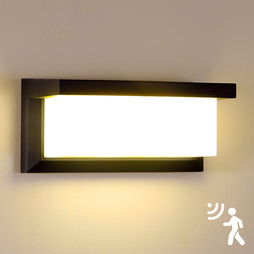 Brilagi - LED Kinkiet zewnętrzny z czujnikiem BRICKY LED/12W/230V czarny IP54
