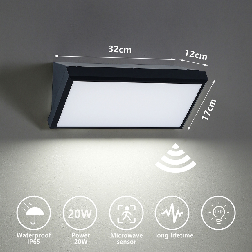 Brilagi - LED Kinkiet zewnętrzny z czujnikiem TRIANGLE LED/20W/230V IP65