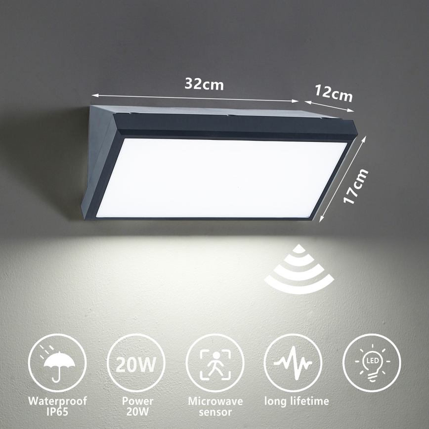 Brilagi - LED Kinkiet zewnętrzny z czujnikiem TRIANGLE LED/20W/230V IP65