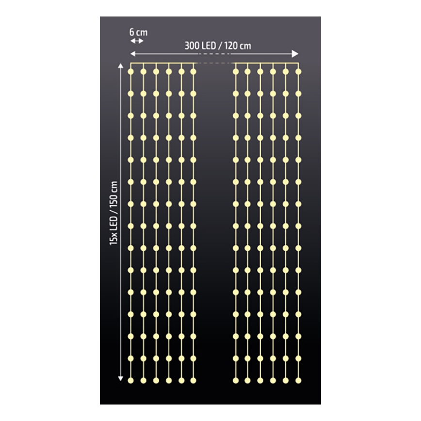 Brilagi - LED kurtyna świąteczna 300xLED/8 funkcji/3xAA/USB 1,2m ciepła biel