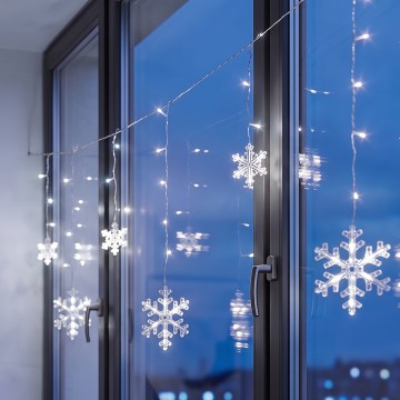 BRILAGI - LED kurtyna świąteczna 77xLED/3xAA/USB 3,8m płatki śniegu zimna biała
