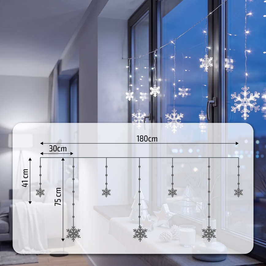 BRILAGI - LED kurtyna świąteczna 77xLED/3xAA/USB 3,8m płatki śniegu zimna biała